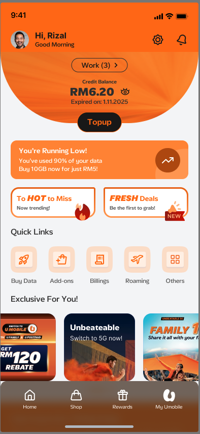 UMobile app screenshot